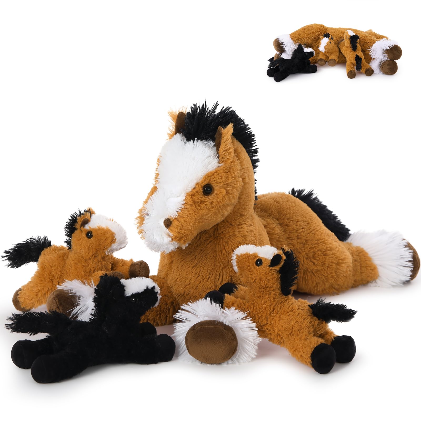MorisMos Caballo Peluche Mamá con Bebes XXL, 54cm Kawaii Caballos Juguetes de Peluche Animales Realista Suave, Bonito Regalo Navidad para Niña Niños Cumpleaños Decoración