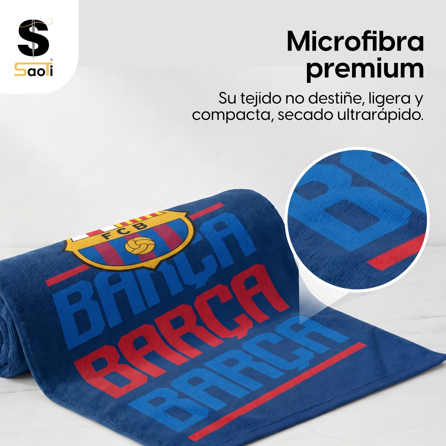 SaoTi Toalla Baño Grande Microfibra Secado Rápido – Toallas Ducha Ligeras Diseño Fútbol Azulgrana – Toallas Playa Grandes Ideal Gym Piscina Viaje Regalo (Diseño Tipográfico Azulgrana, 140x70 cm)
