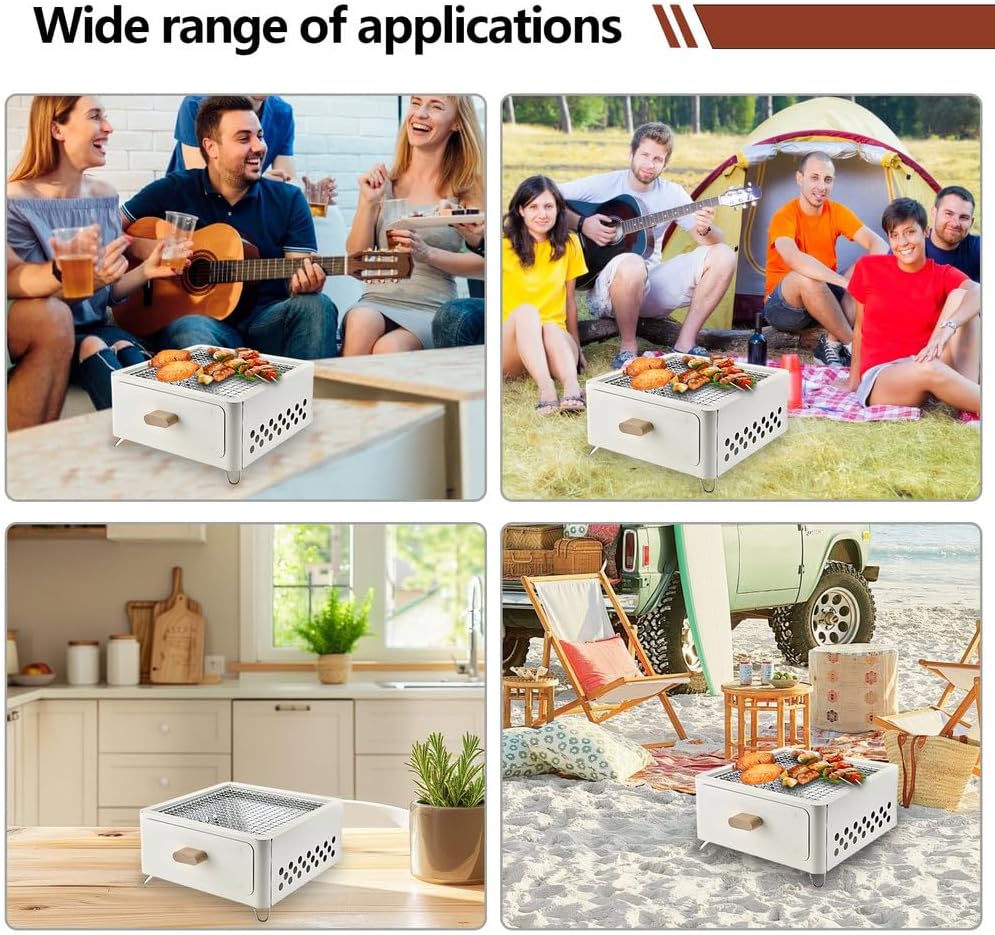 AIZYR Korean BBQ Charcoal Grill, Hibachi Grill Outdoor Camping Stove Portable Charcoal Stove for Household Picnic Camping,White