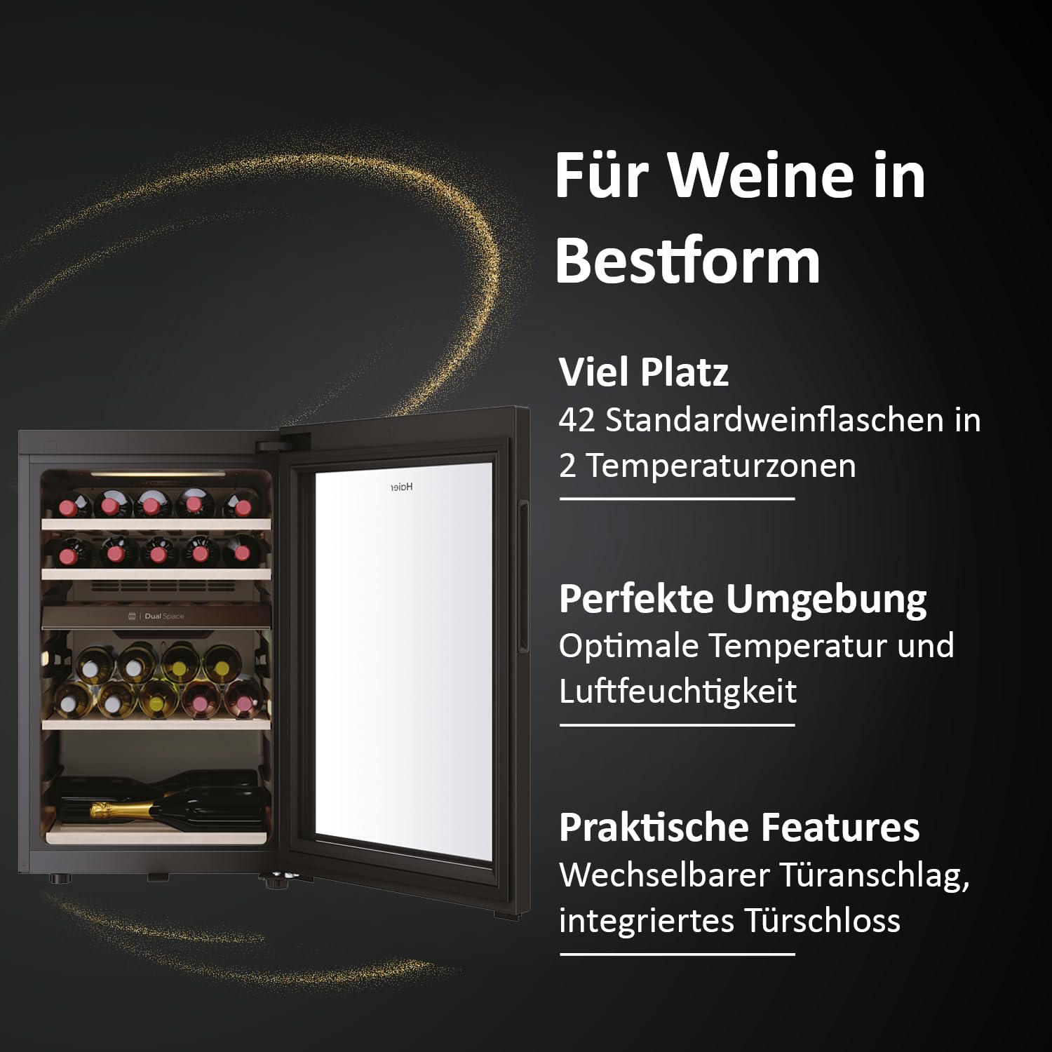 Haier Weinkühlschrank klein 50 SERIE 7 HWS42GDAU1 I 42 Flaschen Weinklimaschrank I Neue Technologie für perfekte Lagerung I Weinkühlschrank 2 Zonen – Bild 3