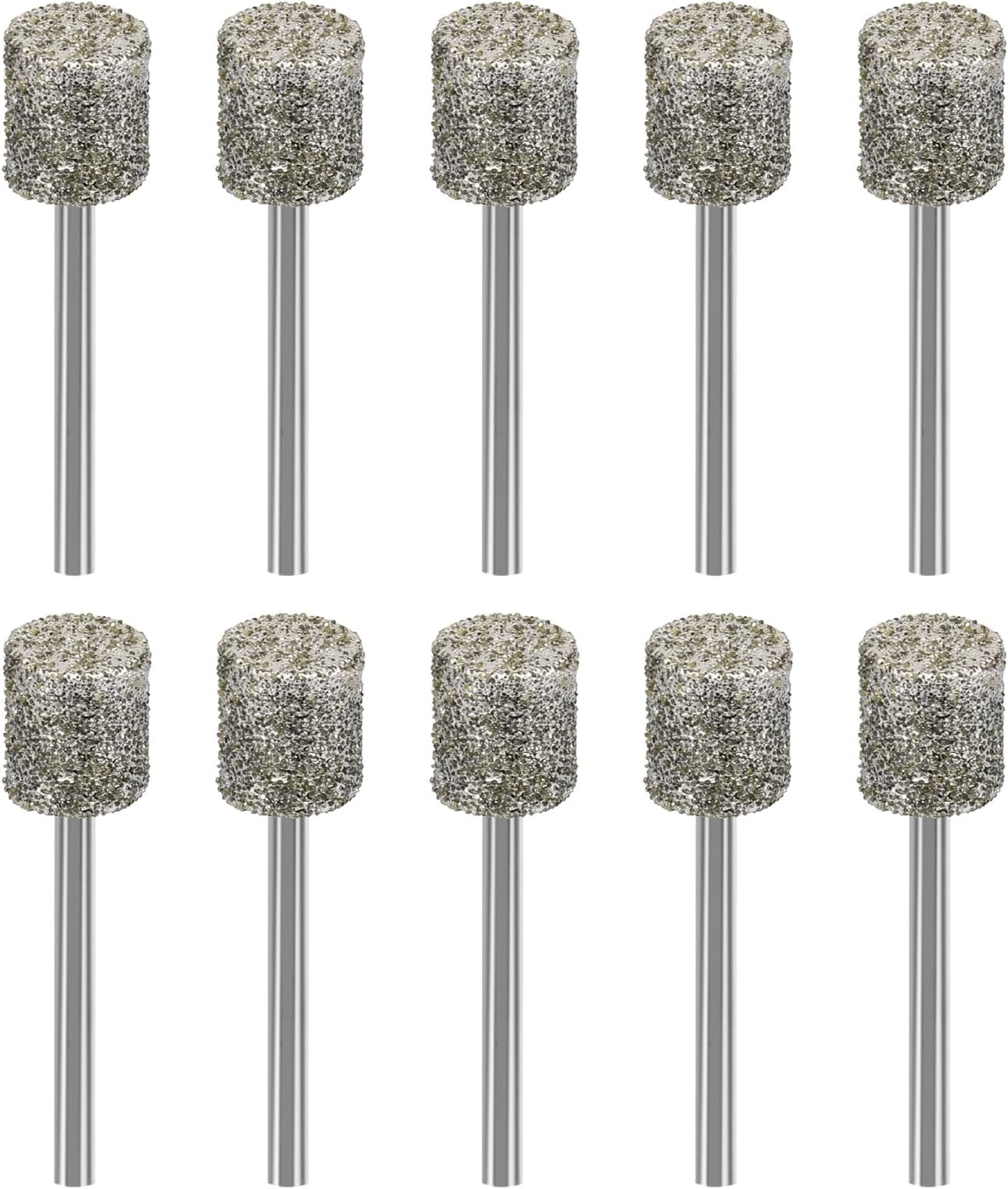 10pcs Diamond Grinding Burr Set, 1/8" Shank Diamond Burr Bits for Dremel Rotary Tool Accessories, 46 Grit Coarse Sand Grinding Bits for Stone Rocks Ceramic Glass Carving Polishing Engraving