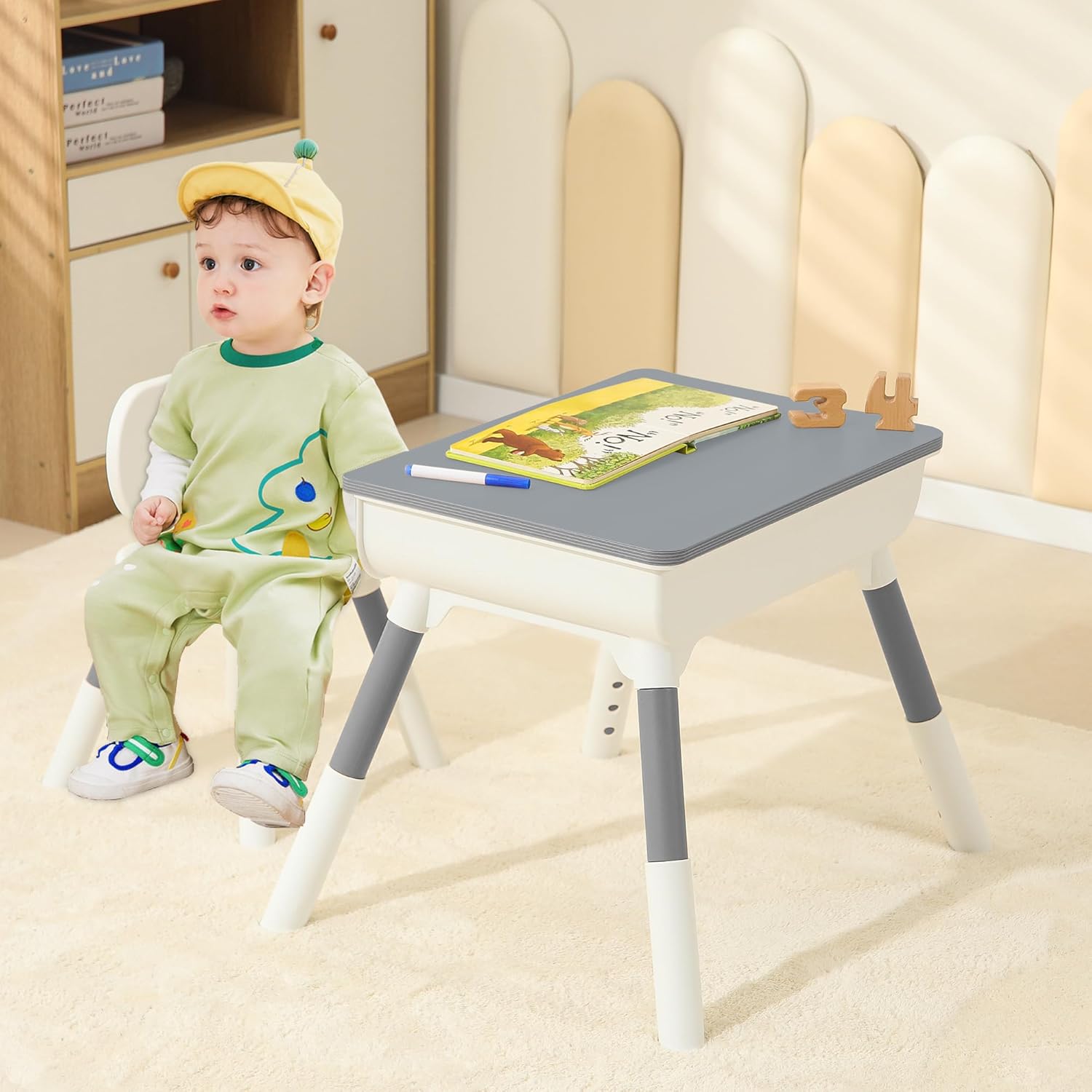 Kids Study Desk And Chair Set Height Adjustable Graffiti