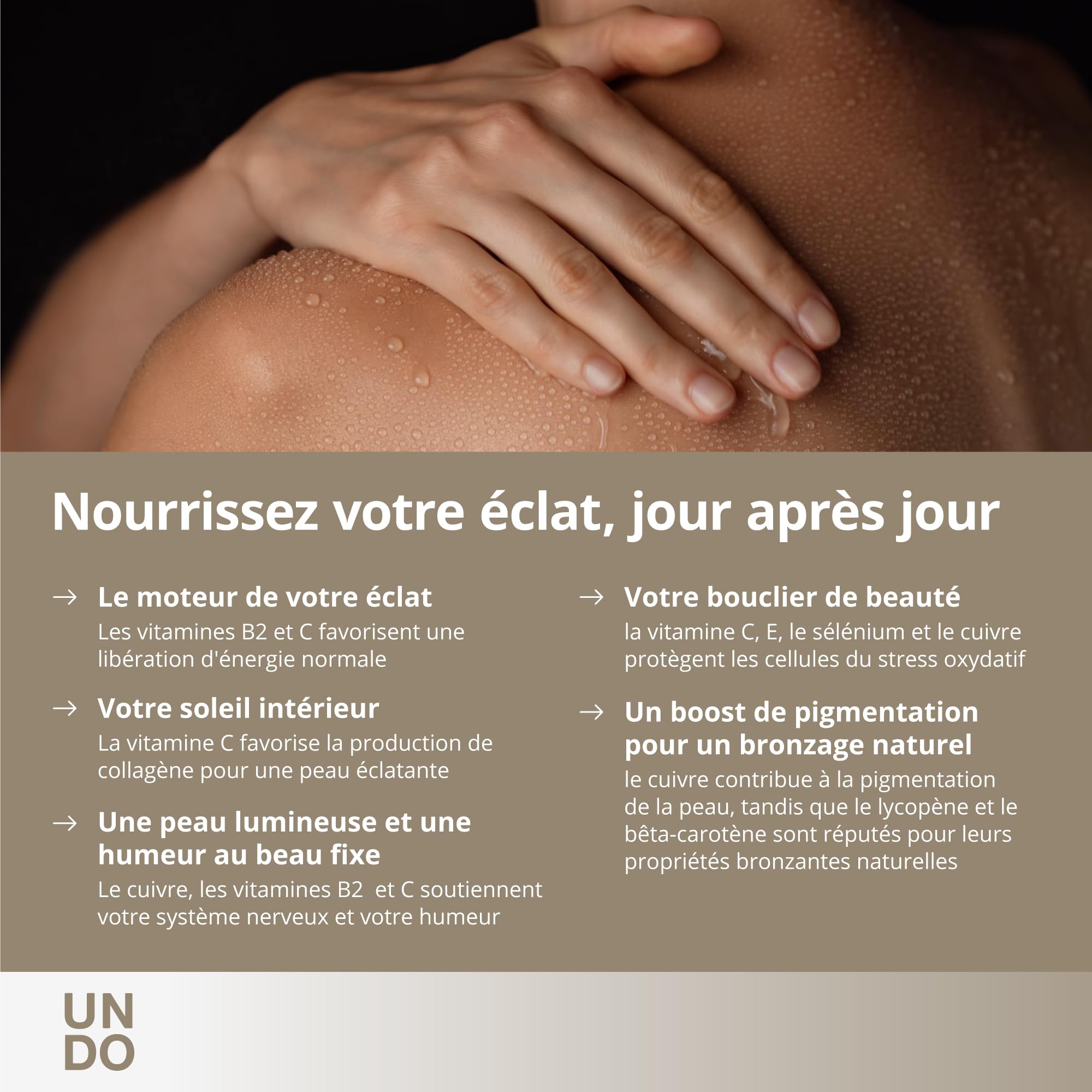 Sensilab Undo Bronzan - Gélules Bêta-Carotène, 30 Gélules | Acide Hyaluronique, Lycopène, Sélénium, le Cuivre contribue à une Pigmentation Normale de la Peau