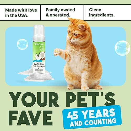 Miniatura 6 de TropiClean Aqua de Coco Champú para gatos sin agua  Caspa de gato y reductor de alérgenos para gatos  Champú natural para gatos seco derivado de