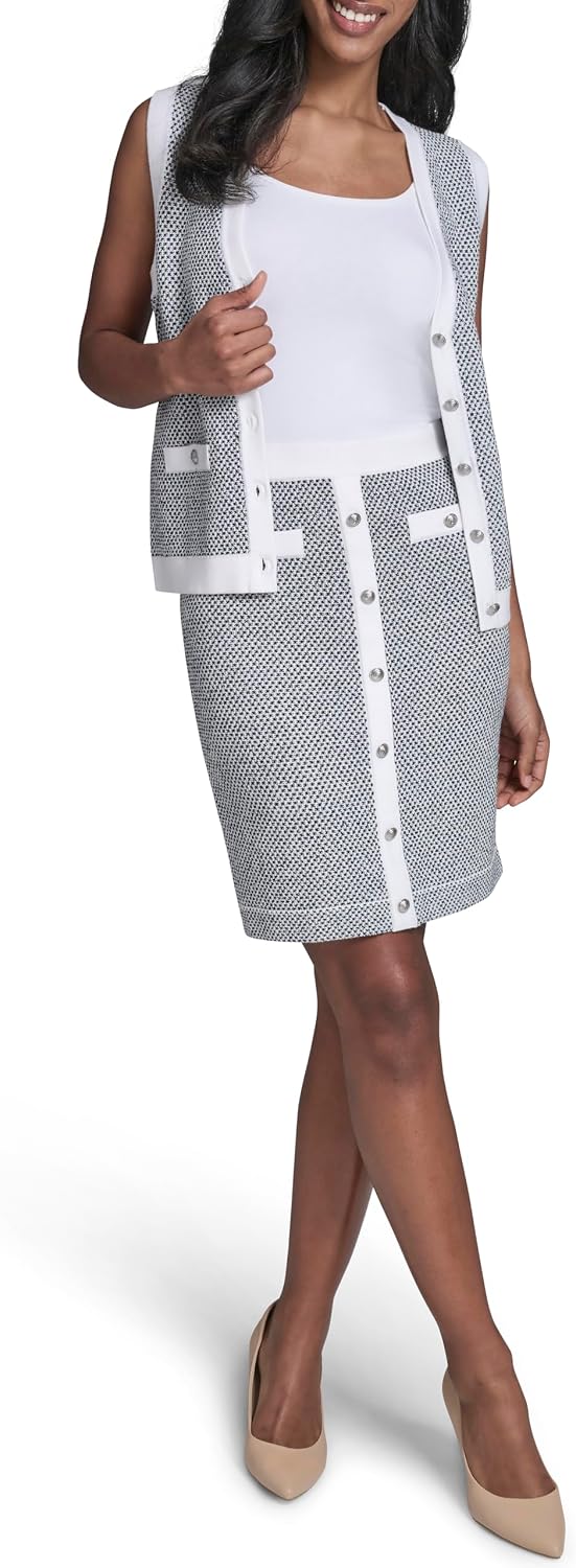 Karl Lagerfeld Womens Above The Knee Button Front Double Pocket Sweater Skirt