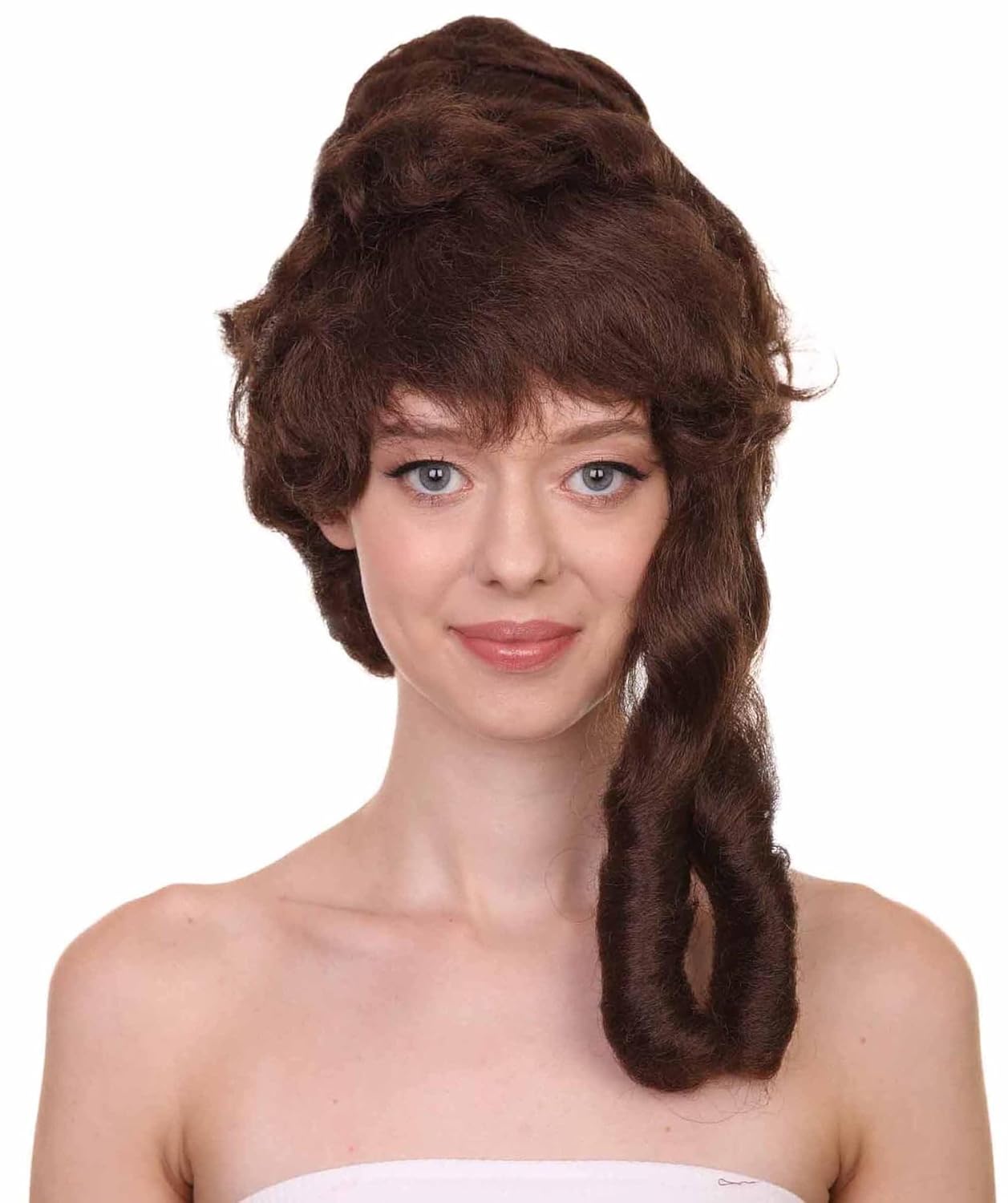 Adult Women's Colonial Lady 18th Century Curly Brown Wig – Historical Costume Hair for Cosplay, Theater & Halloween – Breathable Capless Synthetic Fiber Hairpiece for Stage Shows
