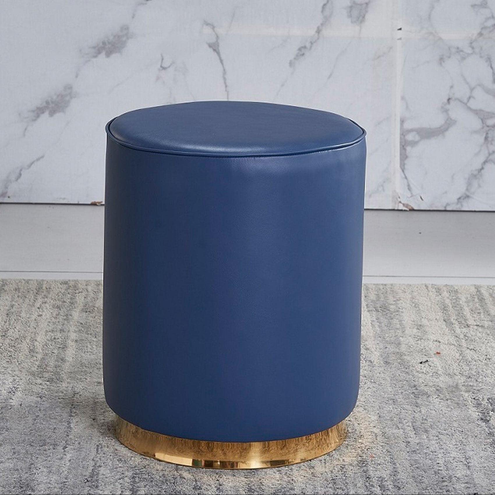 Tabouret à Langer Rond Cuir Bleu Foncé : Repose-Pieds Salon et Chambre