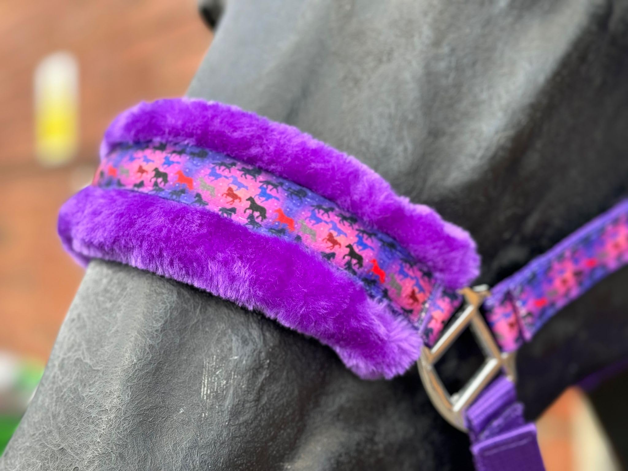 EQUIPRIDE HEADCOLLAR AND LEAD ROAD SET FAUX FUR UNICORN PRINT SIZE FULL-SHETLAND PURPLE (Full) - Image 2