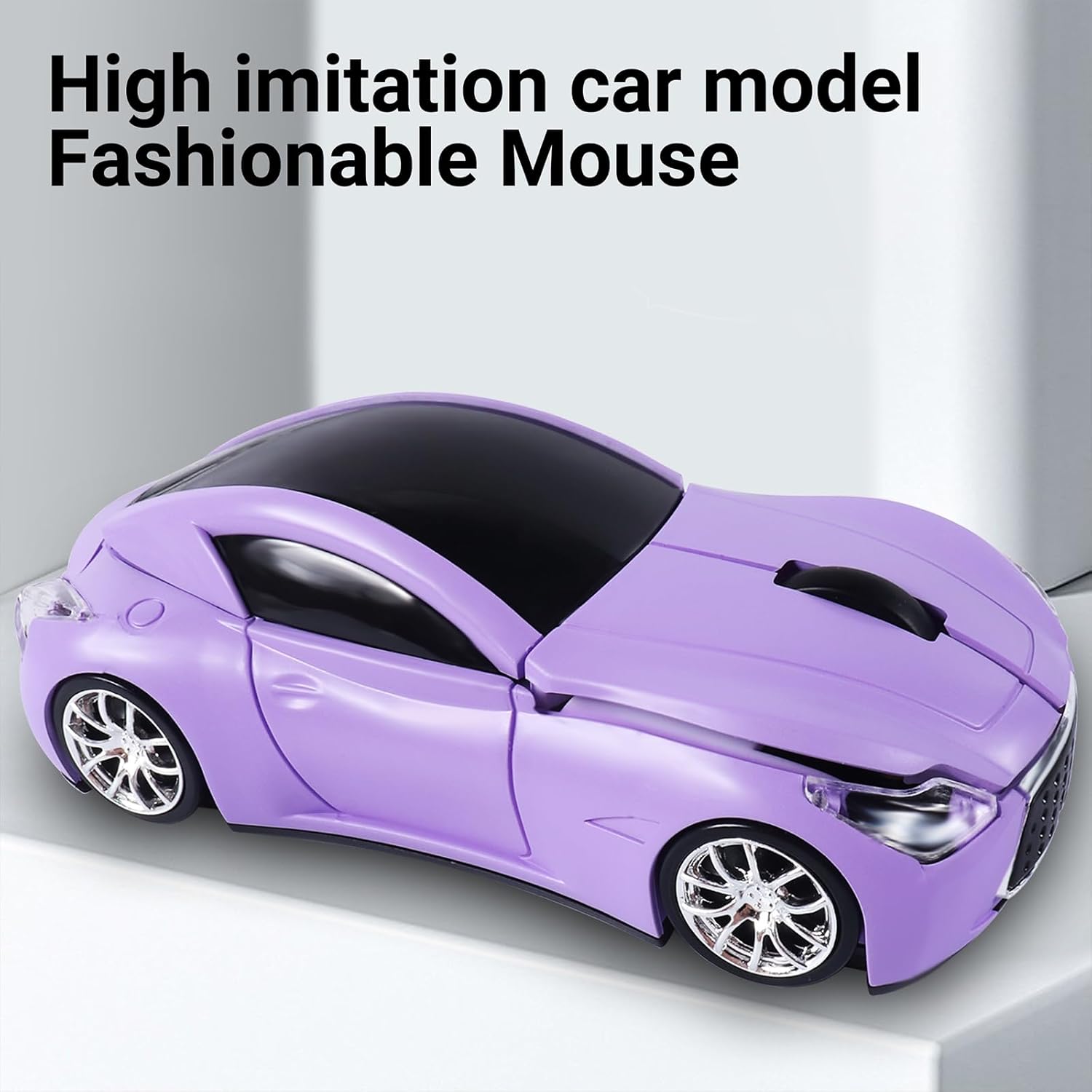 elec Space Wireless Mini Mouse with Case - Cute Sports Car Shape, Lightweight & Portable, 10m Range, Plug and Play (Purple)