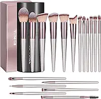 BS-MALL Conjunto de pincéis de maquiagem, 18 peças, base sintética premium, corretivos em pó, sombras, blush, pincéis de maquiagem com estojo preto