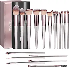 BS-MALL Conjunto de pincéis de maquiagem, 18 peças, base sintética premium, corretivos em pó, sombras, blush, pincéis de maquiagem com estojo preto