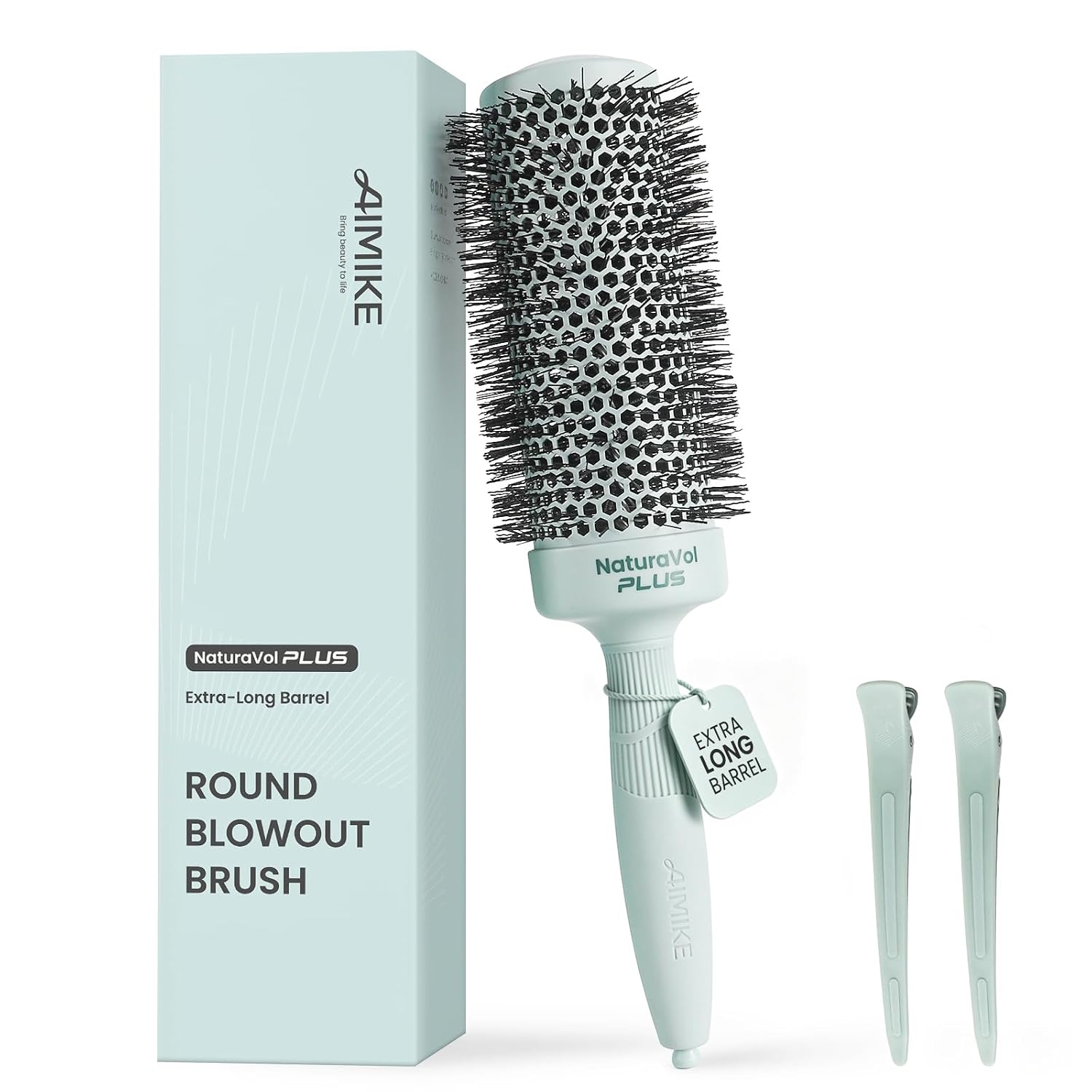AIMIKE NaturaVol PLUS Extra-long Round Brush for Blow Out, Large Round Brush Nano Thermal Ceramic Tech, Faster Blow Drying for Long Thick Hair, 2.1"Barrel (3" w/Bristle) for Volume Shine, Home Styling