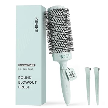 AIMIKE NaturaVol PLUS Extra-long Round Brush for Blow Out, Large Round Brush Nano Thermal Ceramic Tech, Faster Blow Drying for Long Thick Hair, 2.1"Barrel 3" w/Bristle for Volume Shine, Home Styling