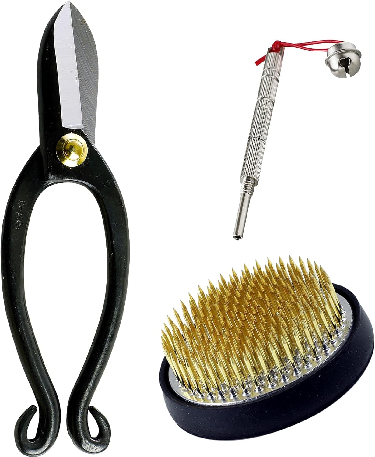 Wazakura Made in Japan Ikebana for Beginners Tool Kit, Ikenobo Scissors, Brass Kenzan Holder, Cleaning Needle, Flower Arrangement Set, Florist Shears & Pin Frog - Brass kenzan 2.4"(61mm) + care tool