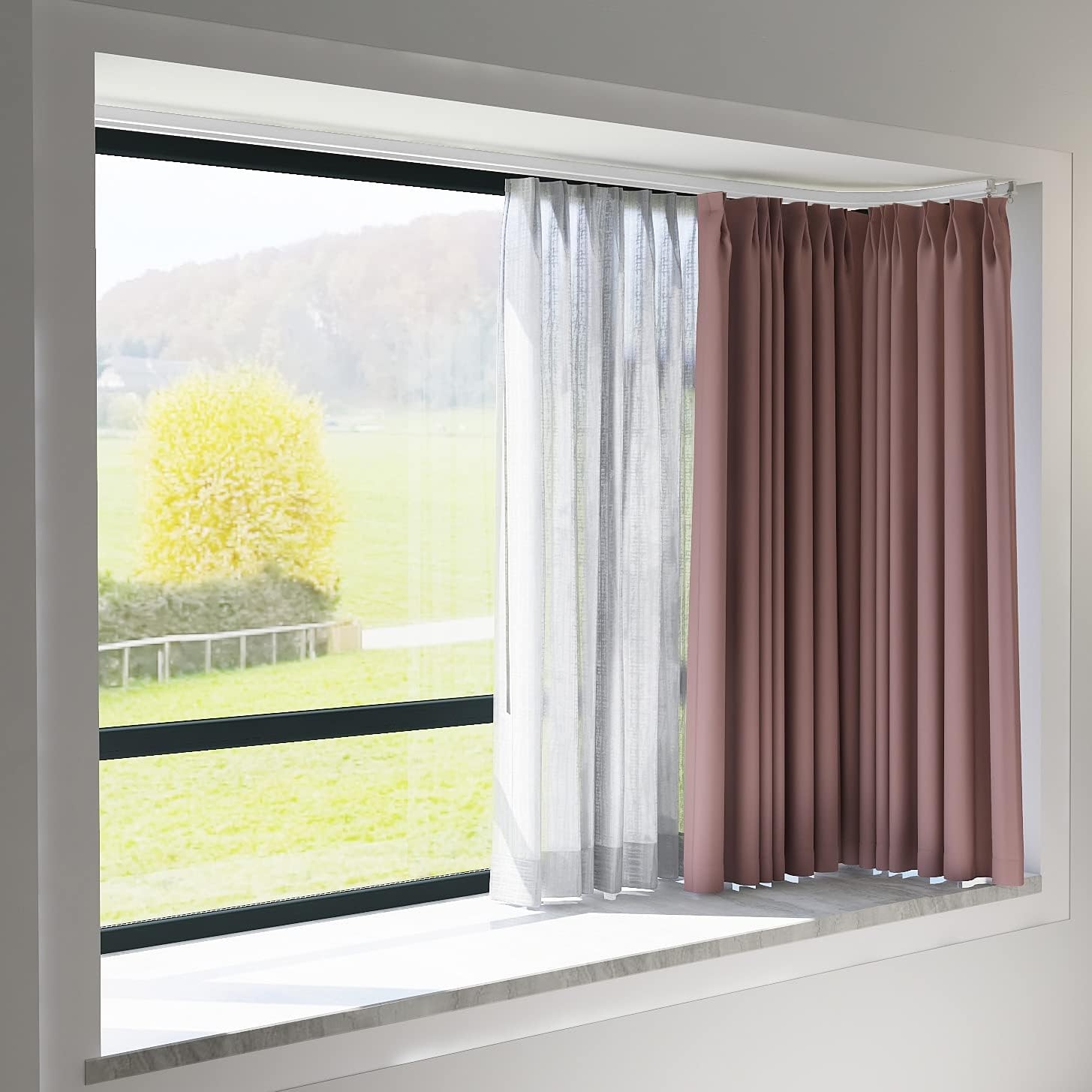 ZSHINE Heavy Flexible Curtain Tracks for Bay Window Aluminum Alloy Silence Curtain Double Rods Curtain Accessories (White)