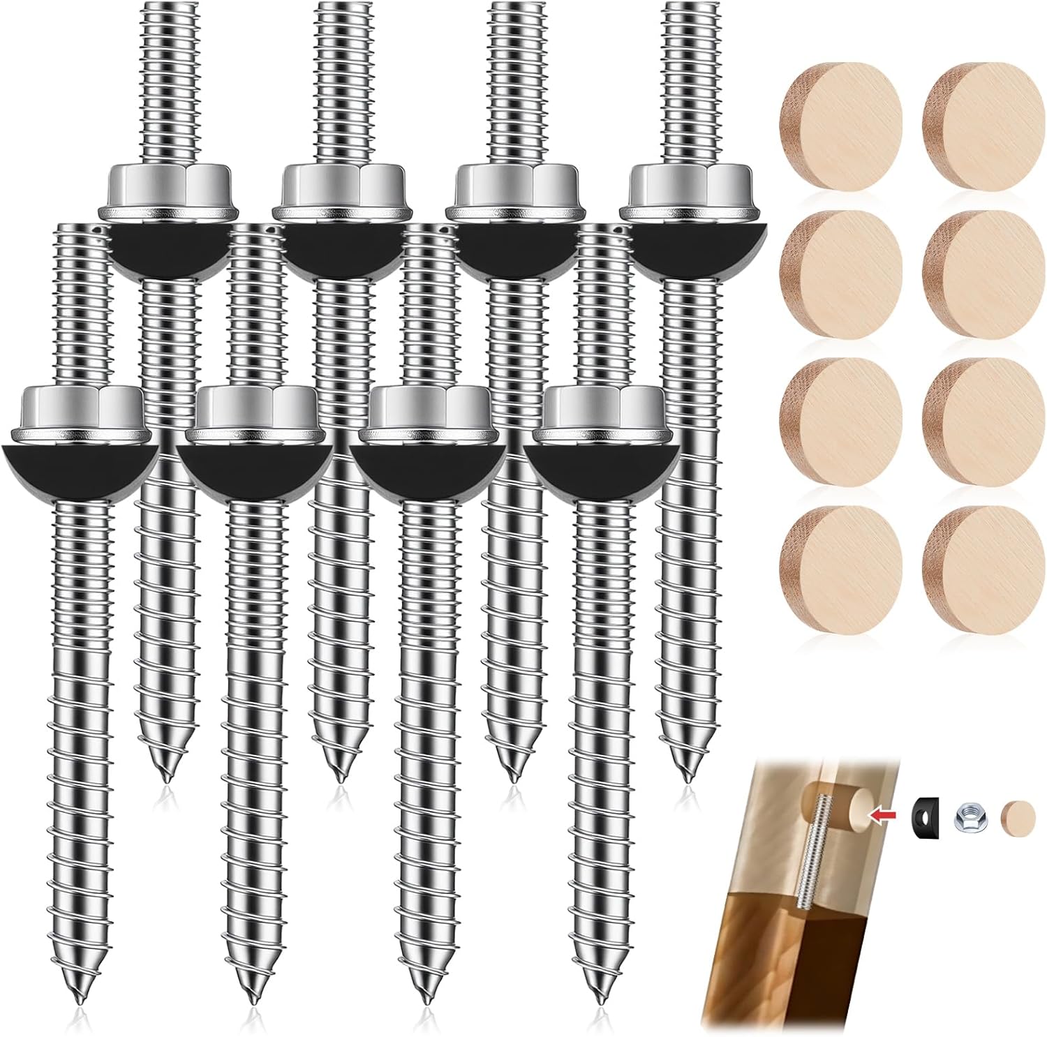 Shimeyao 8 Set Stair Handrail Bolt Kits Rails Fitting Fastener Easy Installation for Residential and Commercial Installation, Connect Handrails to Staircase Fittings and Newels