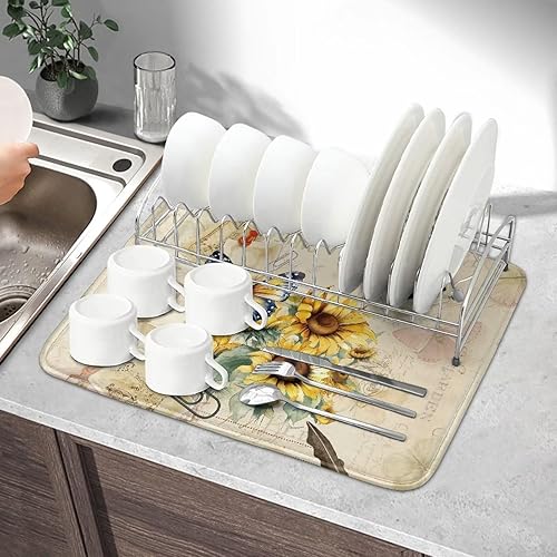 Miniatura 10 de Tapete de drenaje con diseño de mariposa para escurridor de platos, tapete de microfibra absorbente para secado de platos, almohadilla suave
