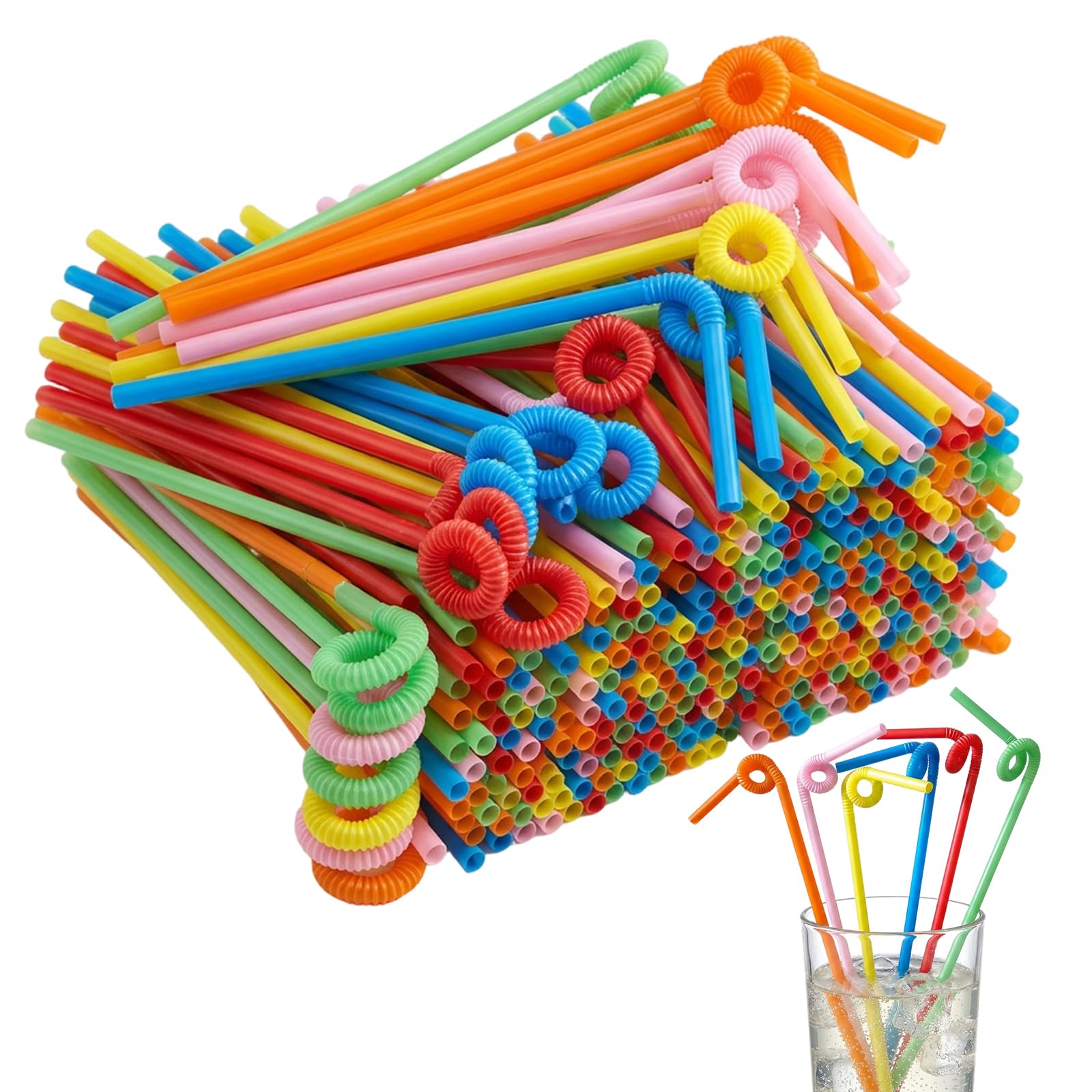 Plastic Straws Disposable, 100 Bendy Drinking Straws for Children Parties and Family Gatherings, Flexible Plastic Straws for Travel and Outdoor Activities, 26 * 0.6 * 0.6 cm Size