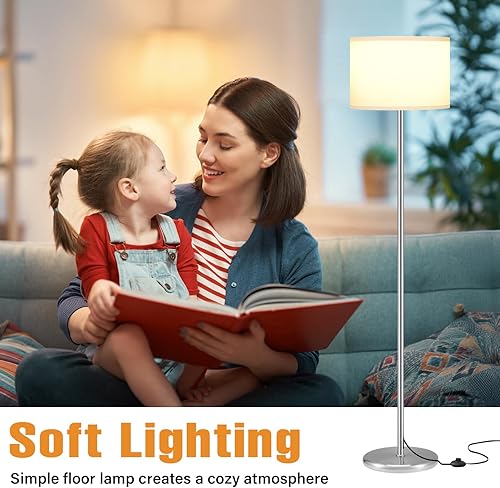 Miniatura 4 de Ambimall - Lámpara de pie moderna con pantalla, lámparas altas para sala de estar, habitación, oficina y comedor, pantalla blanca con poste