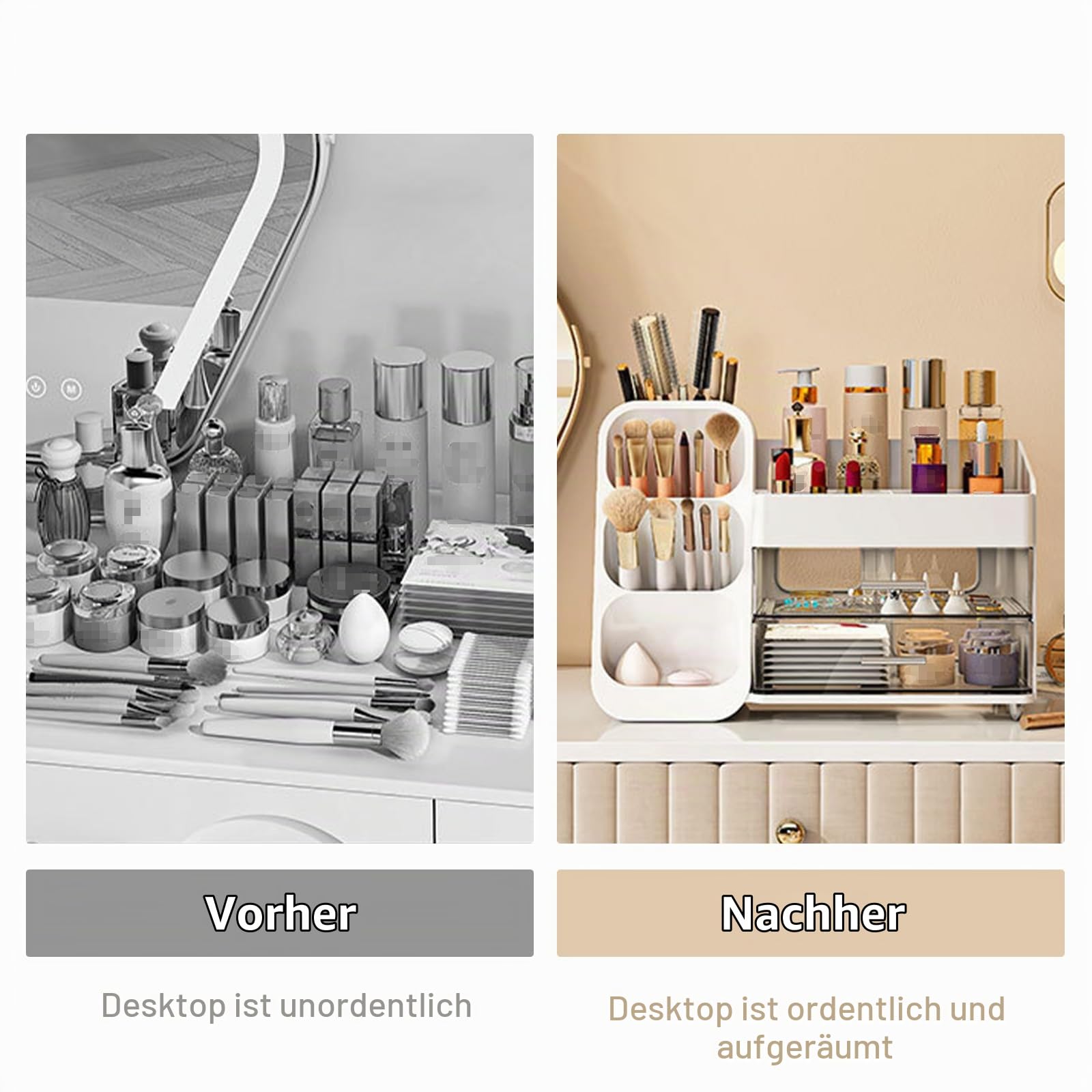 Multifunktion Kosmetik-Organizer mit großem Fassungsvermögen,Make up Organizer mit Schubladen,Einfache Aufbewahrung für Make-Up Pinsel Wattepads,Schreibtisch Organizer für Dresser Skincare (Rosa)