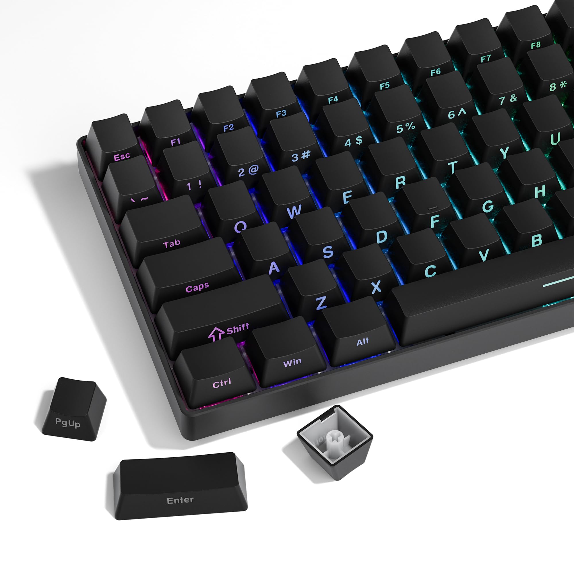 Copritasti PBT Profilo OEM 136 tasti con stampa laterale, Copritasti ANSI US personalizzati Double Shot Shine, Copritasti Neri Phantom Keyboard stile minimalista per tastiere meccaniche, Nero
