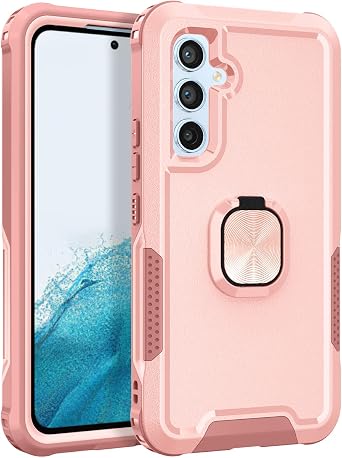 Ankoe for Samsung Galaxy A54 5G Case, 3 in 1 Heavy Duty Rugged Hybrid Shockproof Hard PC Soft TPU Bumper Protective Case with 360 Rotate Ring for Samsung Galaxy A54 5G Pink