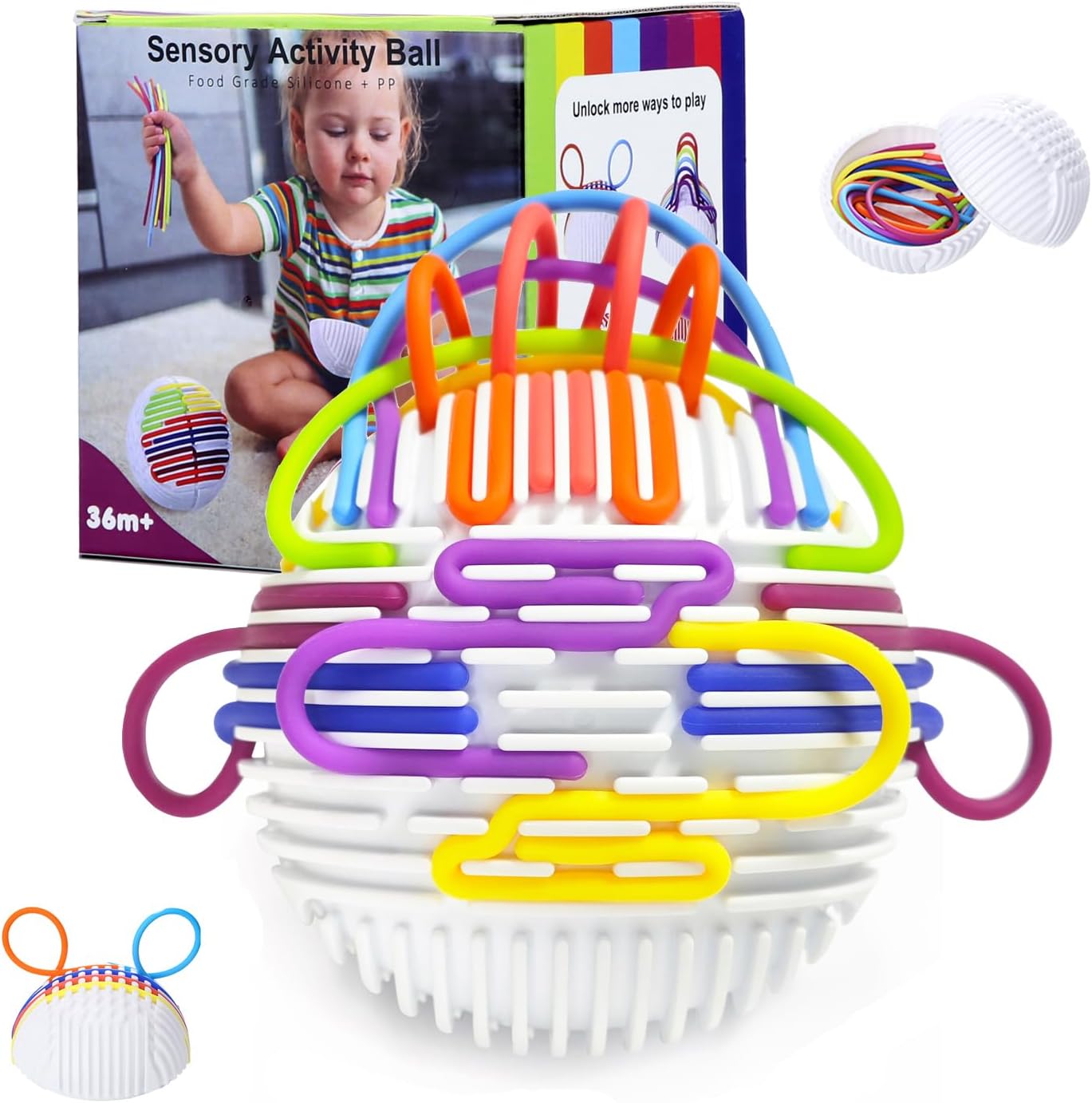 Sensory Fidget Toys for Kids Adults, Sensory Activity Ball with16 Strings for Anxiety Relief, Autism ADHD Calming Toys, Travel Fidget Toys for Girls & Boys