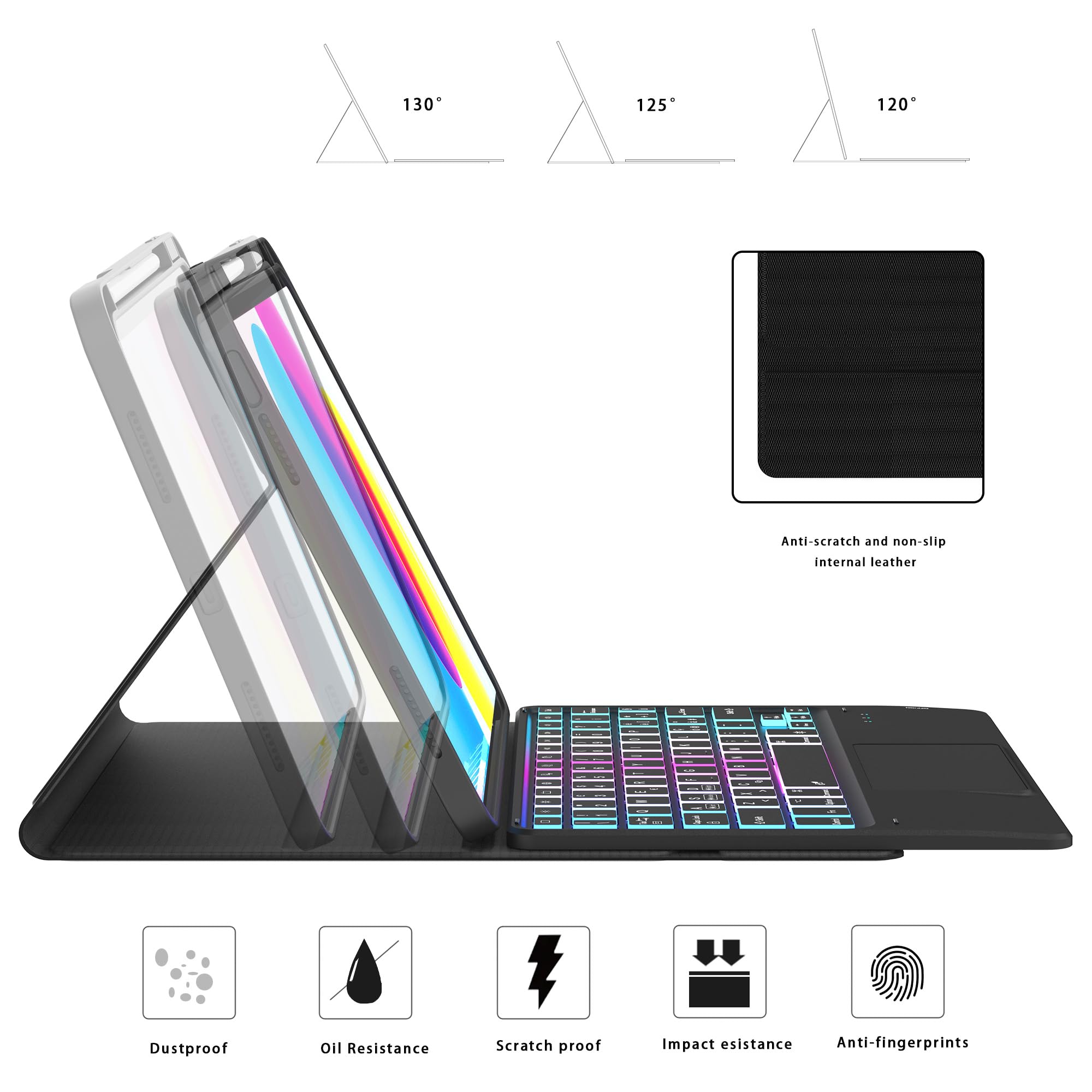 Custodia Con Tastiera per iPad 10 Generazione 10.9 2022/11 Generazione A16 2025: Tastiera Retroilluminata a 3 Zone e 7 Colori Con Trackpad Intelligente - Tastiere Rimovibile Con Layout Italiano QWERTY