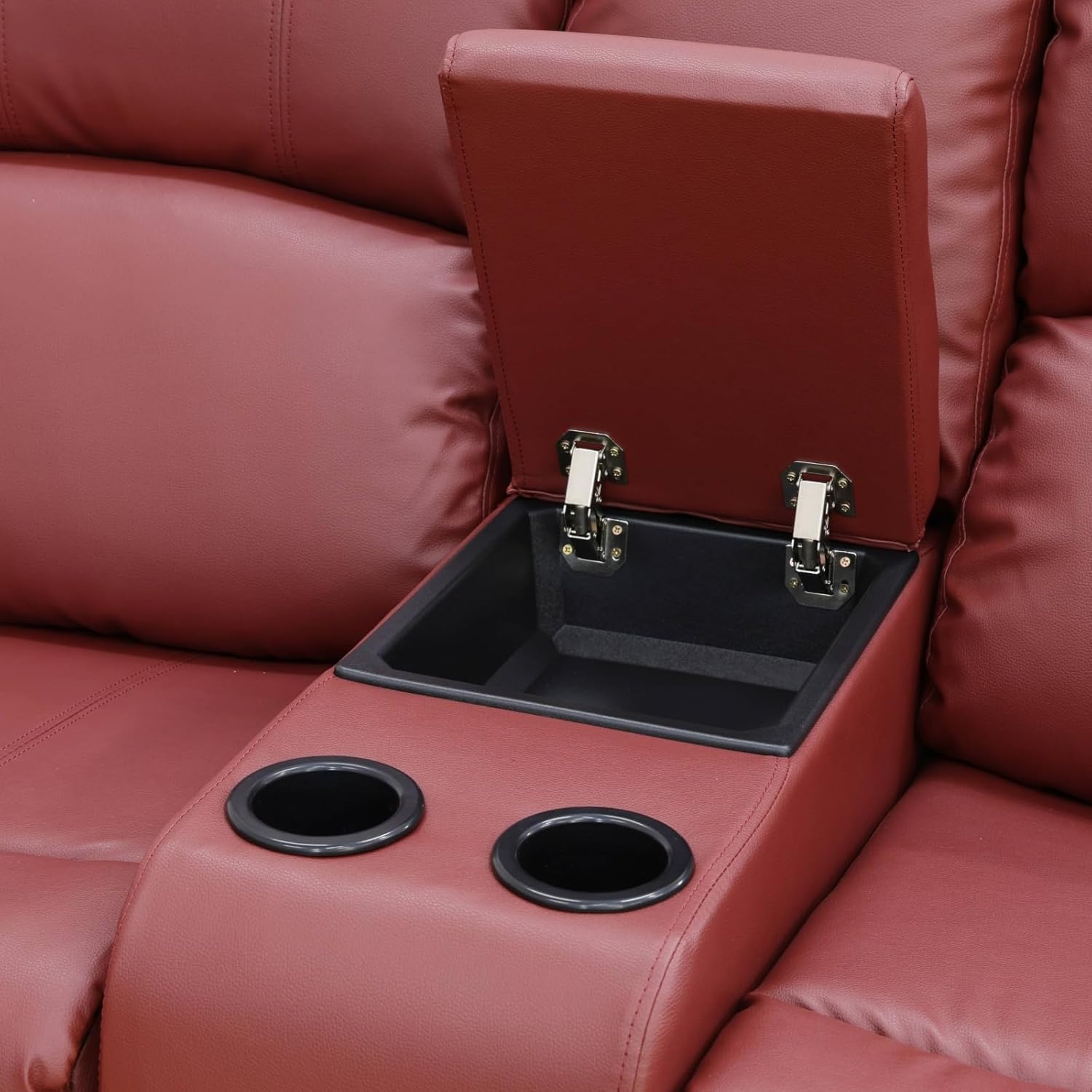 Leather Recliner Sofa Set, Living Room Furniture Set, Adjustable Backrest Reclining Loveseat Sofa with Storage Console & Cup Holders, Manual Recliner Chair for House, Home Theater, Red