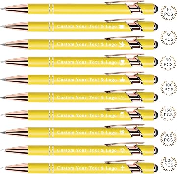 Bulk Custom Pens Personalized, Customized Pens with Name/Logo on Both Sides Gifts, Black Ink Engraved Ballpoint with Stylus, Ideal for Business, Birthday, Party, Wedding, School, Metal Material