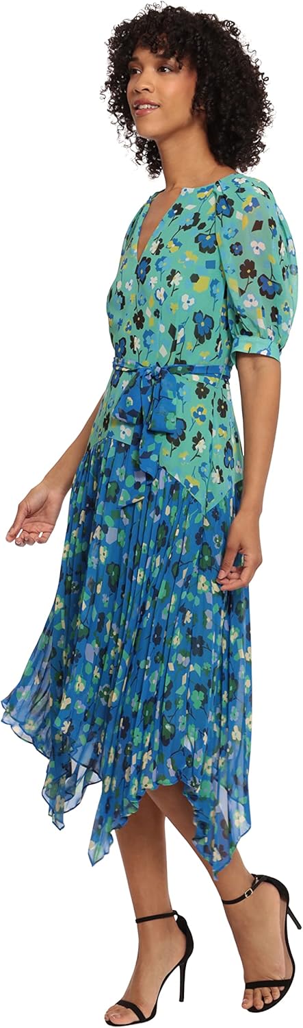 Maggy London Women's Women's Pleated Skirt Hankey Hem Dress