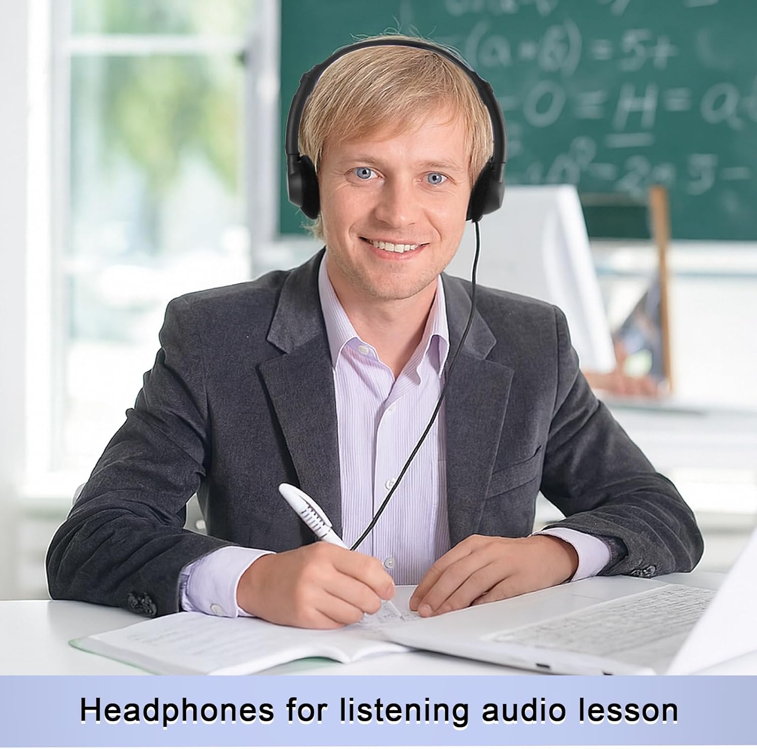 Yunsailing 30 Pack Bulk Over Ear Headphones Set On Ear Headsets Black Earphones with Adjustable Headband & 3.5mm Plug for Group Learning, Computer Lab, Library, Online Lesson and Testing