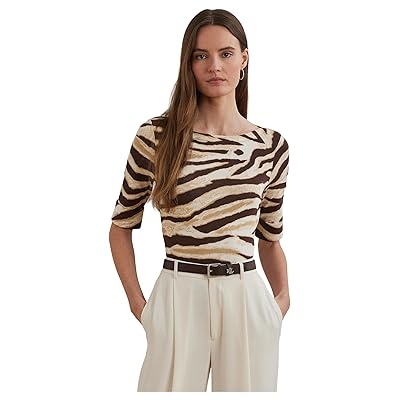 Lauren Ralph Lauren Petite Zebra print Stretch Cotton Boatneck T Shirts Women