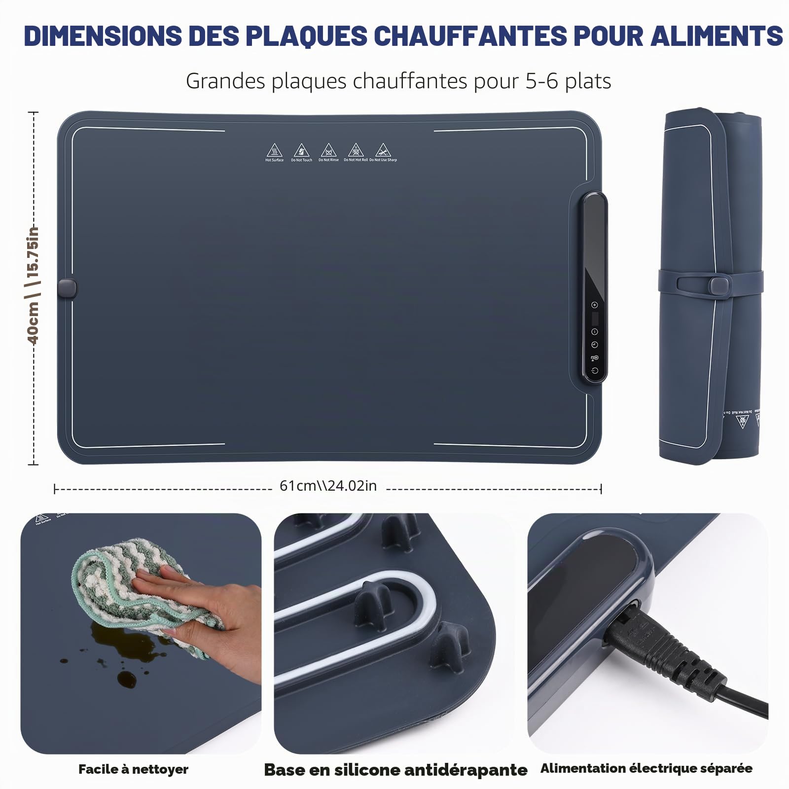 Euakee Chauffe Plat Électrique, Plateau Chauffant avec Température Réglable 40°C - 100°C et Minuteur de 1-24 Heures, avec Écran LCD, Chauffe Assiette à Réchaud pour Buffets, Fêtes, Banquet (02)