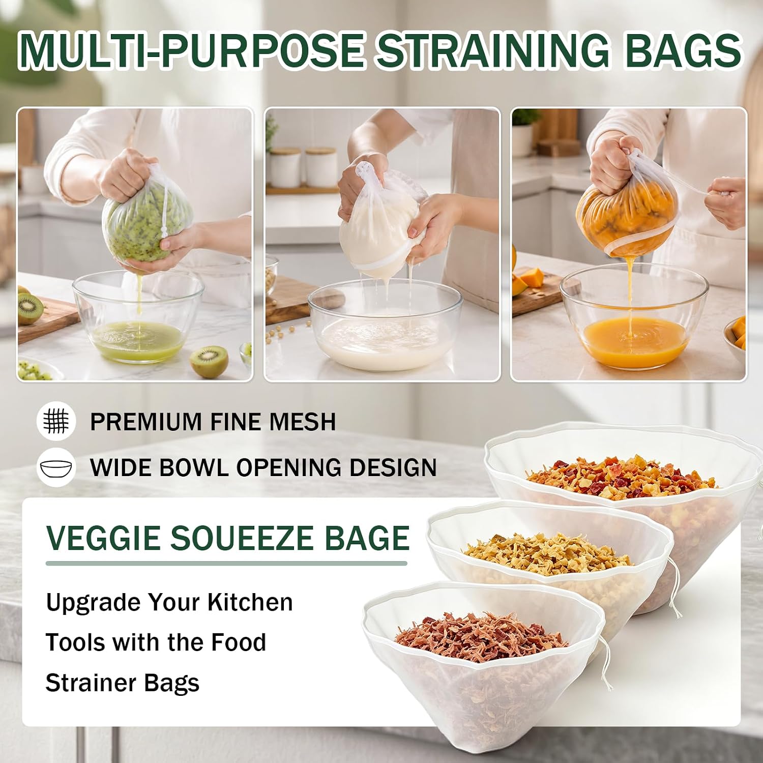 3PCS Cheese cloth for Straining, Nut Milk Bag