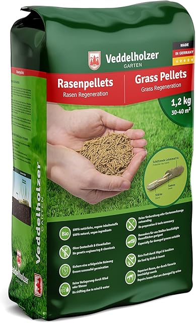 Veddelholzer Veddelholzer Rasenpellets Regeneration Rasen - Rasensamen für robusten und widerstandsfähigen Rasen - Grassamen zur Einsaat u Nachsaat Samen Schattenrasen schnellkeimend — Saat & Dünger