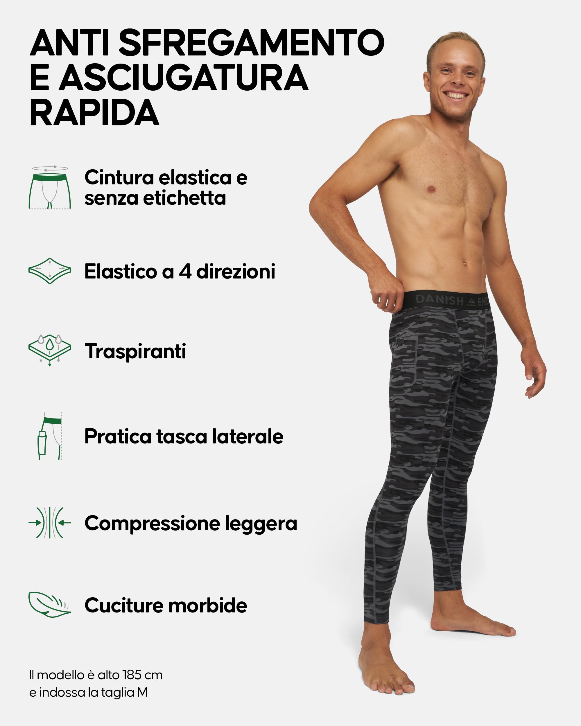 DANISH ENDURANCE Pantaloni Compressione, Traspiranti e ad Asciugatura Rapida, Leggings Sportivi Uomo, 2 Paia