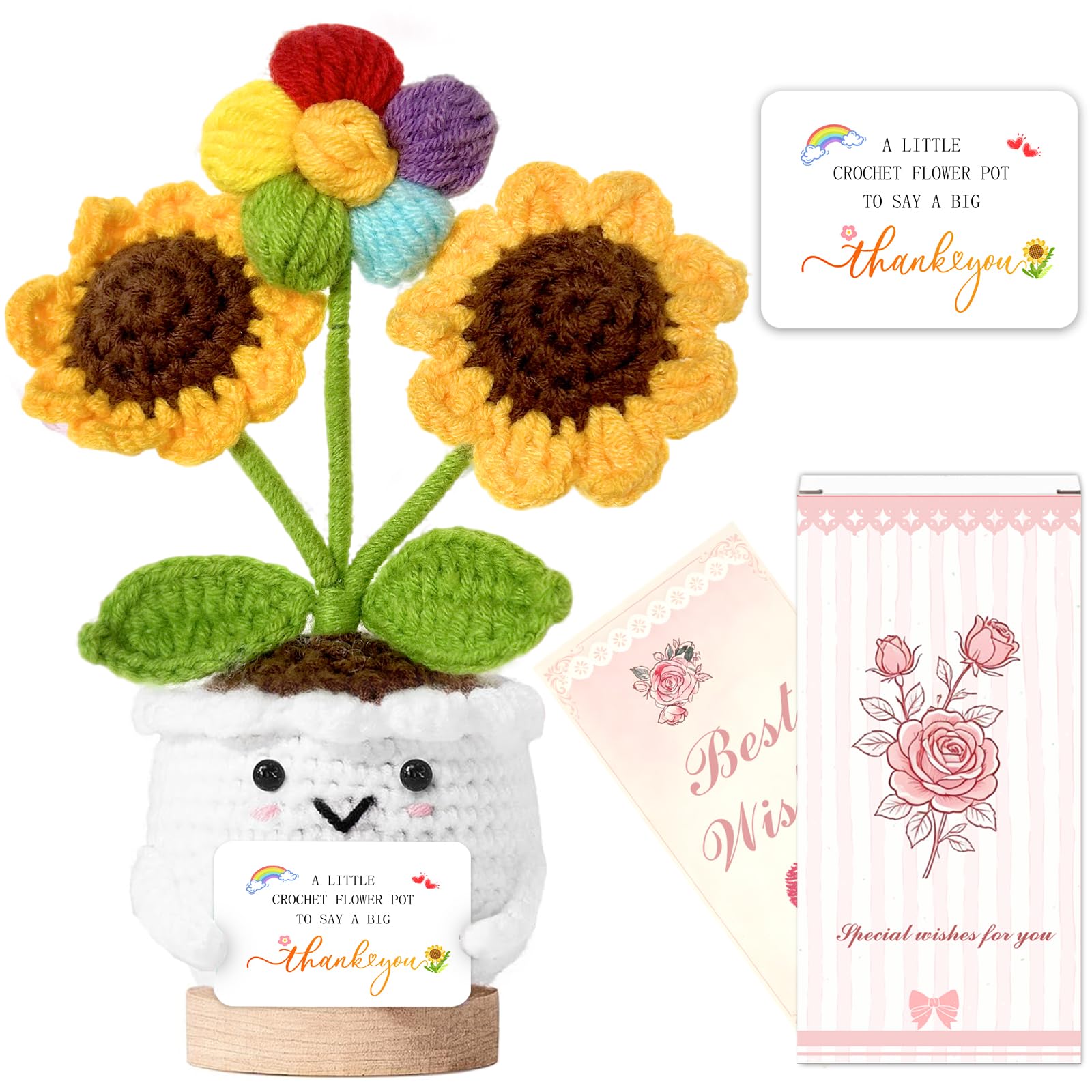 Thank You Gifts for Women, Handmade Sunflower Crochet with Card, teacher gifts Appreciation Present, Perfect Thank You Gift for Coworker, Mum, Nurse, Secretary, Friend & Employee