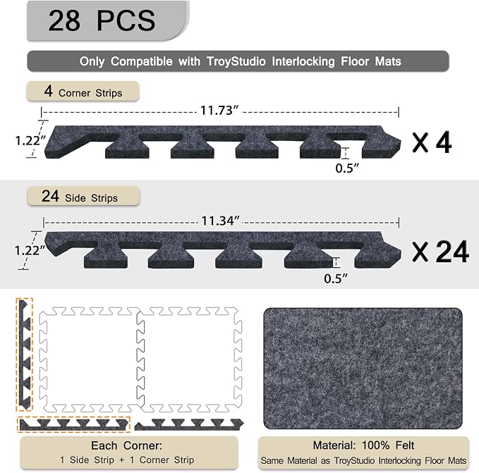 TroyStudio 28 Piezas Bordes de 0.5" de Espesor Alfombrillas Acústicas de Piso Encajables y Alfombra de Piano para Batería miniatura 3