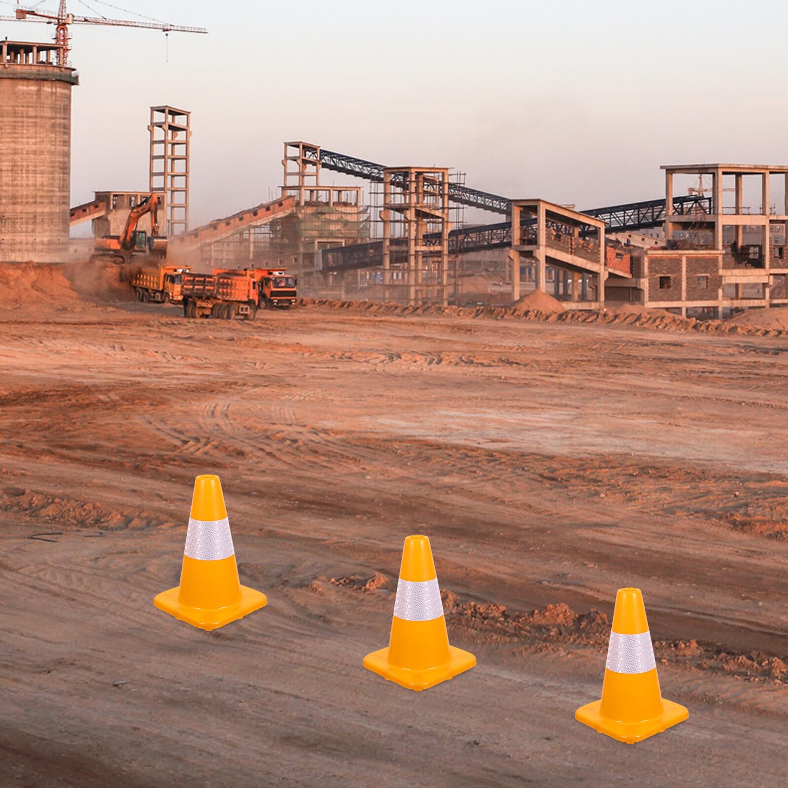 Cabilock 3 Pièces Cônes de Circulation Plastiques Jaunes avec Colliers Réfléchissants Lot de Barrières de Sécurité Légères pour Contrôle Routier et Chantier