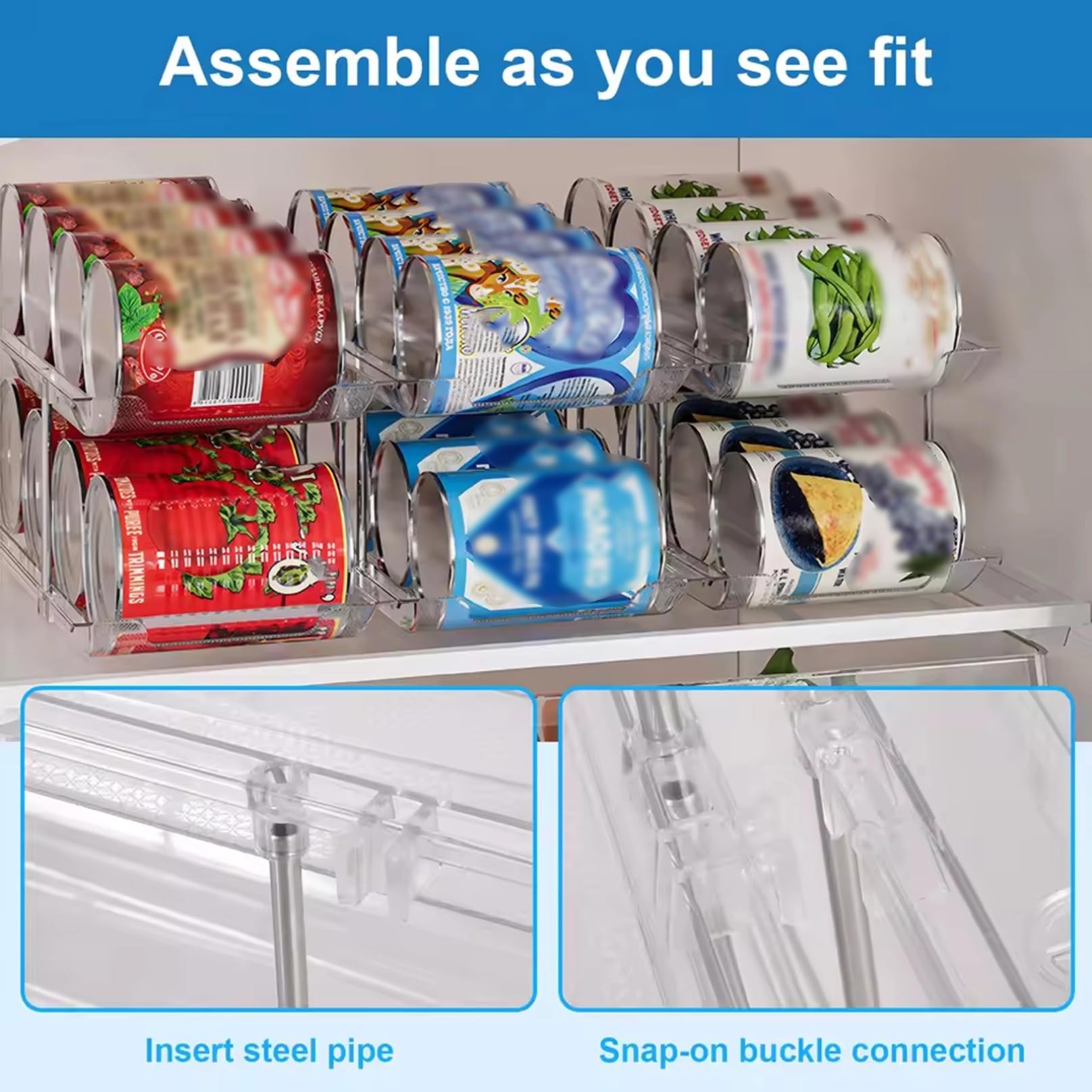 Soportes para latas de despensa, organizador de latas de 3 niveles, organizador de plástico transparente para alimentos enlatados, ideal para armarios de cocina, mostradores y refrigeradores