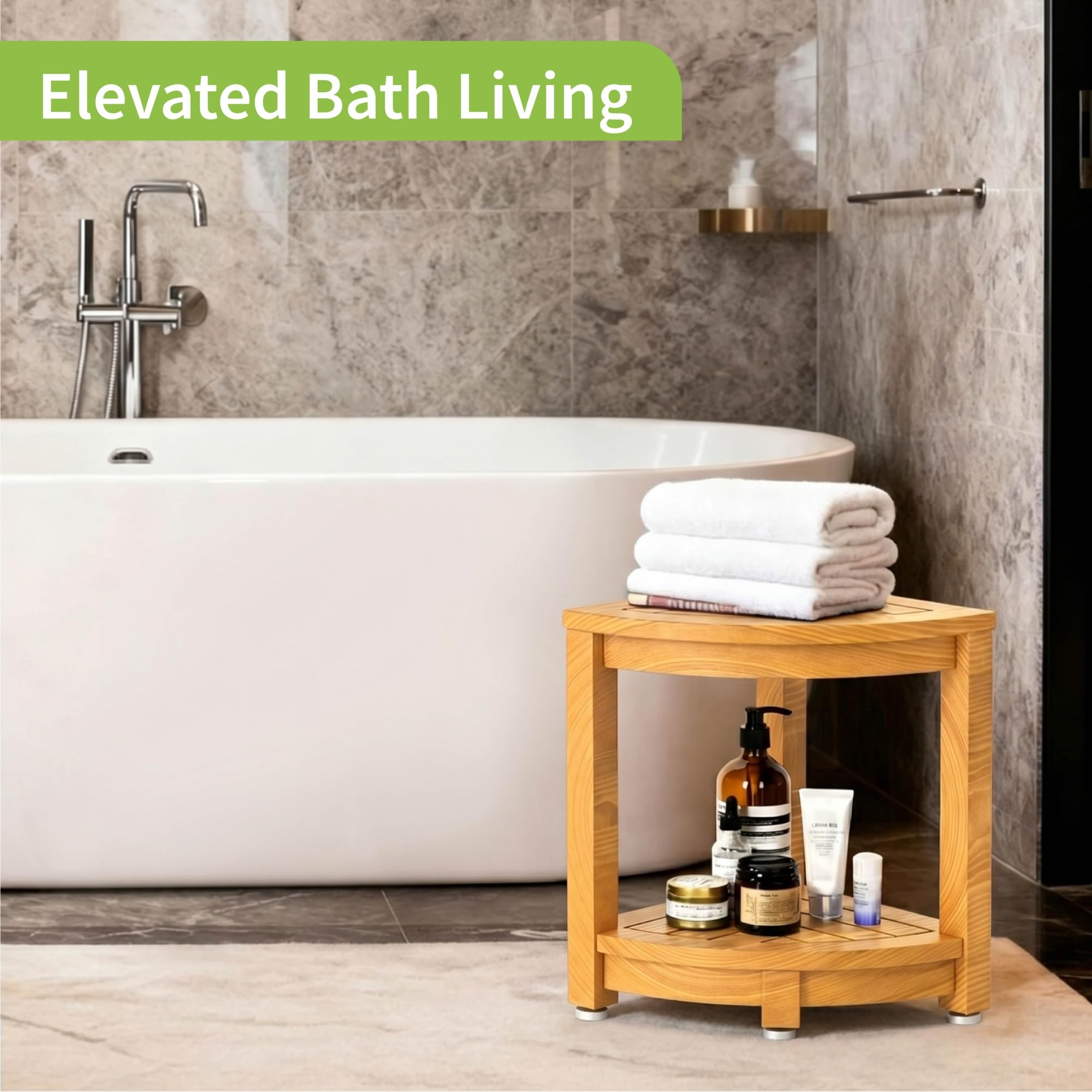 Taburete Esquina for Ducha, con Estante Almacenamiento y Reposapiés; Banco Compacto for Ducha; Silla De Baño Spa for Baño, Asiento u Organizador for Sala(Black)
