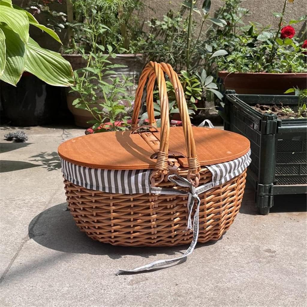 Vintage-Style Wicker Picnic Hamper Lining Picnic Hamper Woven Natural Woodchip Wicker Basket With