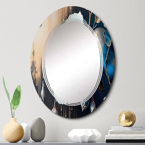 Miniatura 10 de DesignQ Vibrant Blue Camellia Flower I- Vanity Mirror, Bathroom Mirrors, Wall Mirrors for Living Room, Bedroom - Round Mirror - Large 24'x24',