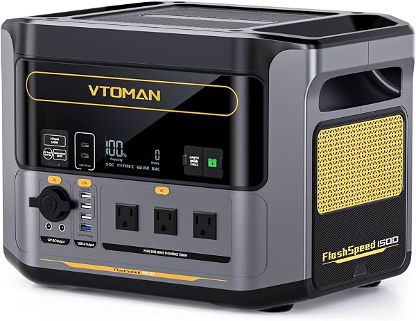 VTOMAN FlashSpeed 1500 Portable Power Station 1548Wh - Recharge 0-100% within 1H, LiFePO4 Battery Powered Solar Generator with 110V/1500W AC Output/Input, 100W USB Port for Camping, Emergency