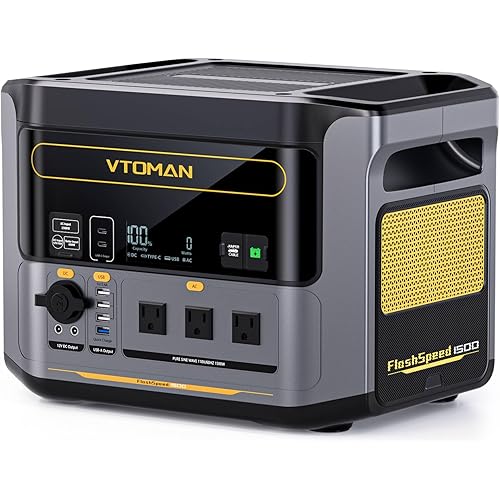 VTOMAN FlashSpeed 1500 Portable Power Station 1548Wh - Recharge 0-100% within 1H, LiFePO4 Battery Powered Solar Generator with 110V/1500W AC Output/Input, 100W USB Port for Camping, Emergency