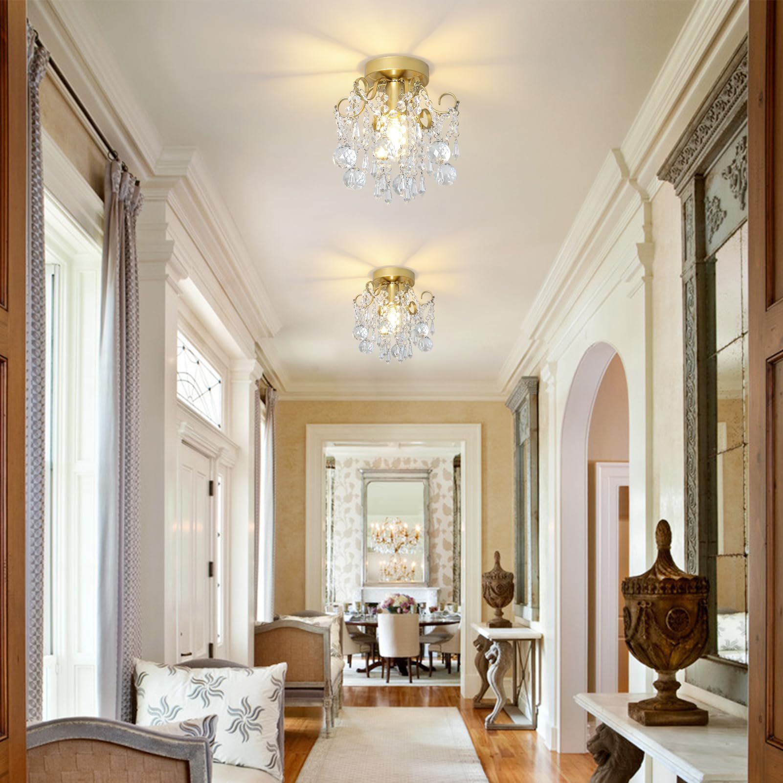 Rayofly Moderne Lustre Cristal, Plafonnier Cristal Salon, Plafonnier Or Salon, Plafonnier Verre Moderne Plafonnier Cristal pour Chambre, Cuisine, Hall, Chandelier Living Room