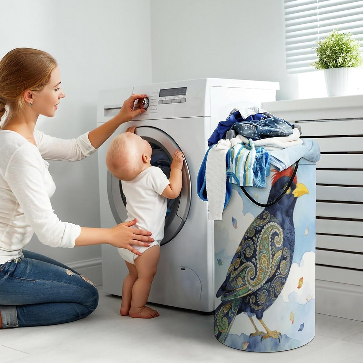 Paisley Bird Laundry Hamper Portable Lightweight Clothes Hampers Fashion Dirty Laundry Storage Basket Large Capacity Foldable Clothes Baskets for Bathroom Bedroom
