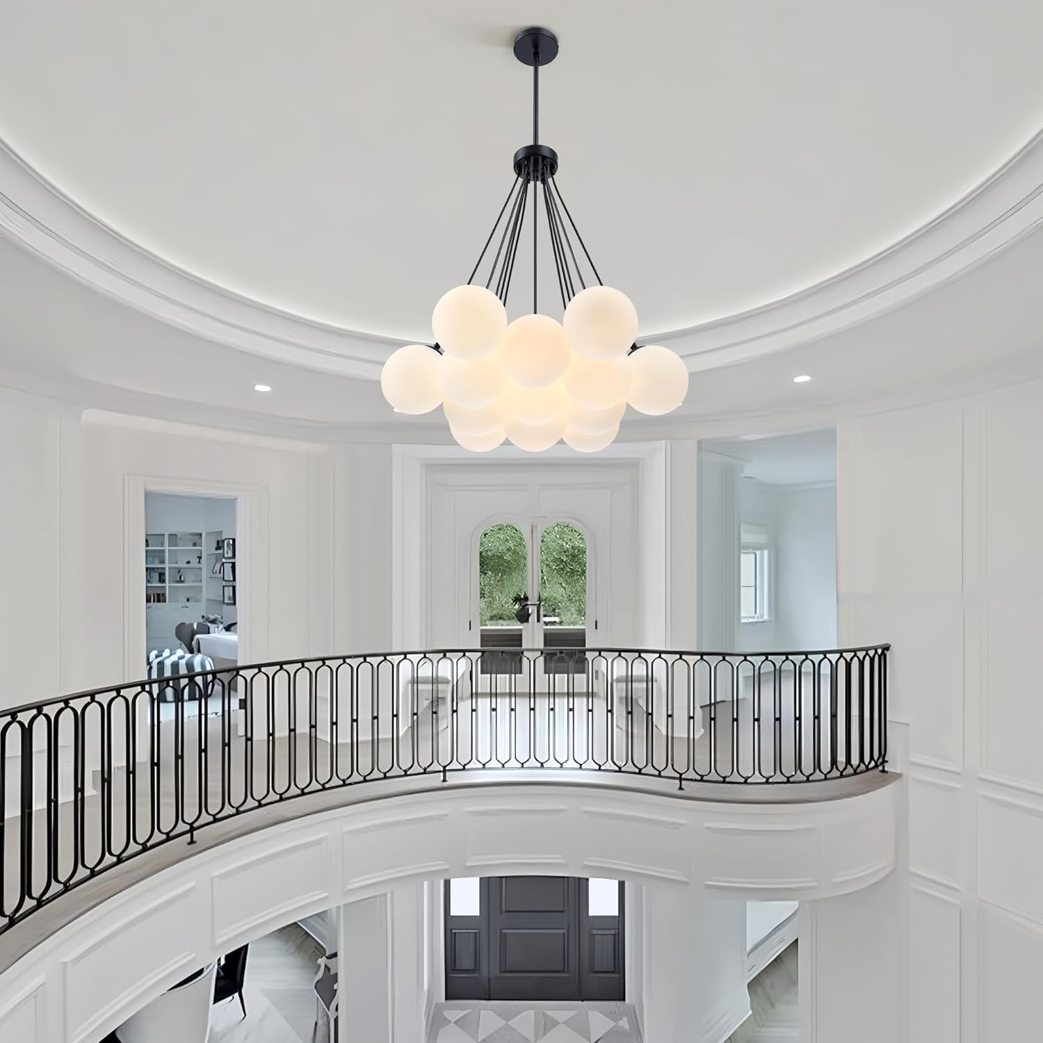 MEXO Modern Bubble Chandelier, 13-Light Pendant Light, Milk Glass Chandelier, Elegant Bubble Hanging Island Lighting for Bedroom, Living Room, Dining Room & Kitchen Island Over Table