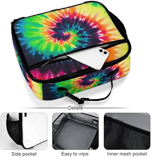 Miniatura 5 de Lonchera reutilizable con teñido anudado, bolsa de almuerzo aislada, bolsa enfriadora, lonchera para comida y alimentos, bolsa de mano para mujeres,